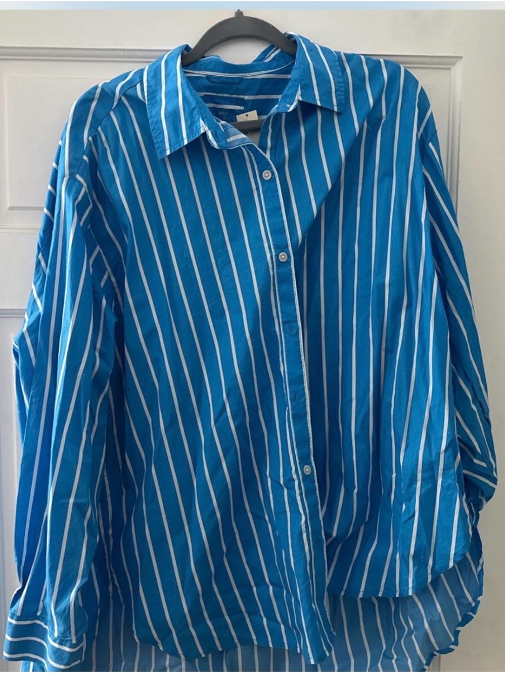 aerie Blue and White Vertical Stripe Button-Down Shirt